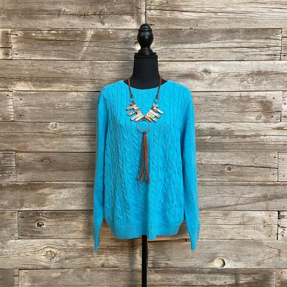 💙Turquoise Talbots Cable Knit Sweater💙 - Picture 3 of 8